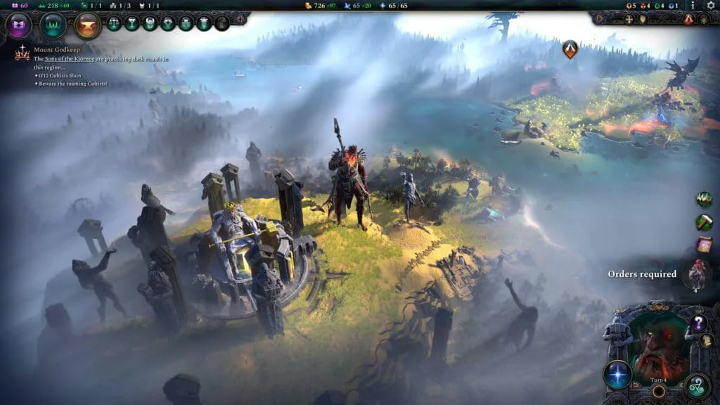 Carte stratégique d'Age of Wonders 4 avec un empire en expansion sur la map hexagonale