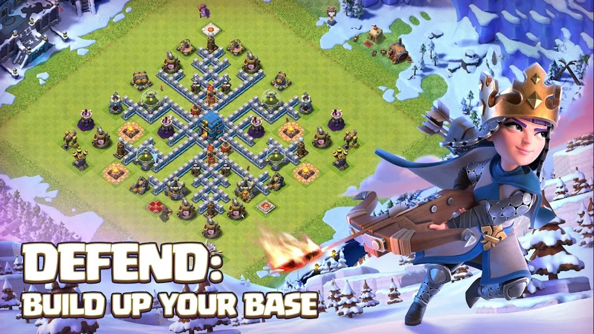 Clash Of Clans — capture officielle montrant le village, ses bâtiments et l'interface de progression 1