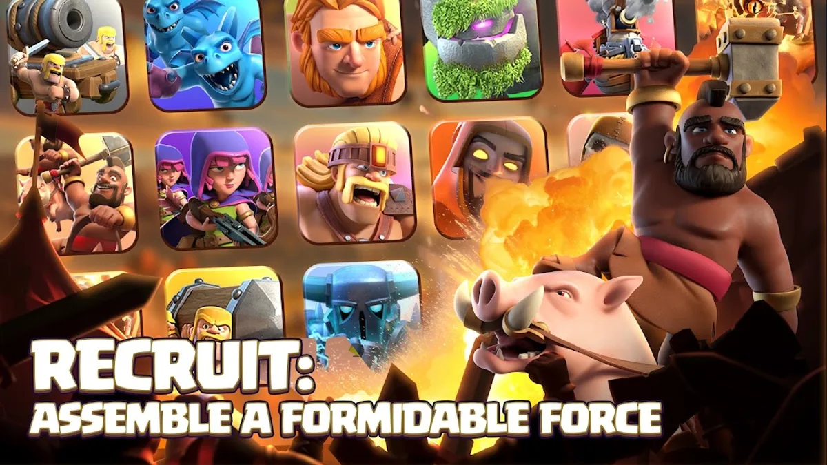Clash Of Clans — capture officielle montrant le village, ses bâtiments et l'interface de progression 1