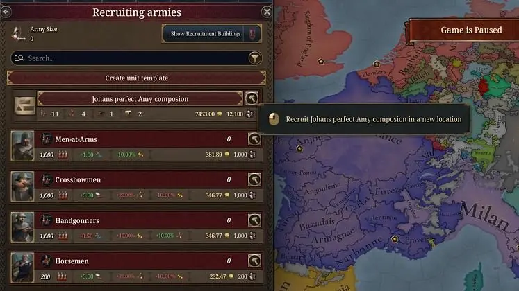 Carte d'Europa Universalis V montrant le Saint-Empire romain germanique pendant le désastre de Brandebourg