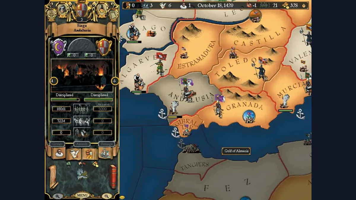 Europa Universalis 2 — capture officielle montrant la carte politique et les panneaux diplomatiques du jeu