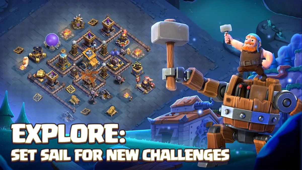 Clash Of Clans — capture officielle montrant le village, ses bâtiments et l'interface de progression 1