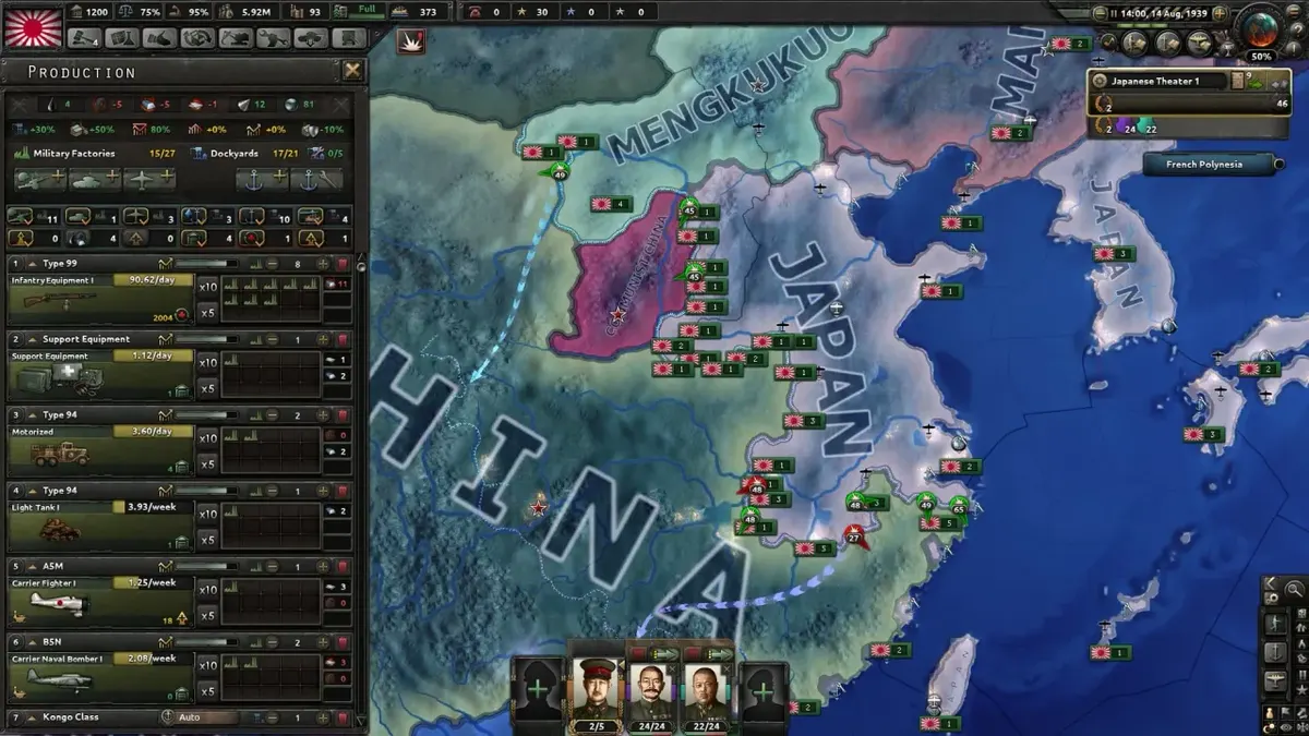 Hearts of Iron IV fleet management and command chain interface