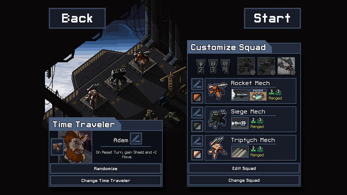 Into the Breach combat with terrain effects and mechs around Vek enemies
