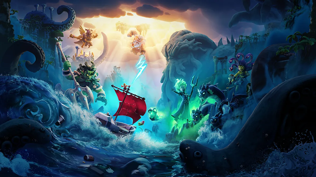 Clash Of Clans — capture officielle montrant une bataille maritime fantastique avec des navires et des monstres marins
